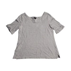 Talbots Petites Blue White Metallic Striped Square Neck Elbow Sleeve Top SP